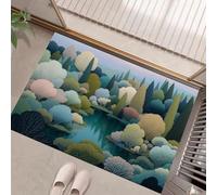 GDJSMIN Paillasson D'Intérieur Paysage Forestier Abstrait 45 X 75 Cm pour Entrée De Maison, Antidérapant,Arbres Et Paysage Lacustre Lavable en Machine, Petit Tapis pour Cuisine Entrée Porte D'Entrée,