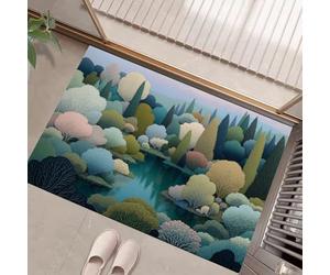 GDJSMIN Paillasson D'Intérieur Paysage Forestier Abstrait 45 X 75 Cm pour Entrée De Maison, Antidérapant,Arbres Et Paysage Lacustre Lavable en Machine, Petit Tapis pour Cuisine Entrée Porte D'Entrée,