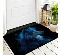 GDJSMIN Paillasson D'Intérieur Style Dark Fantasy 60 X 90 Cm pour Entrée De Maison, Antidérapant,Ciel Étoilé Illustration De Loup Lavable en Machine, Petit Tapis pour Cuisine Entrée Porte D'Entrée,