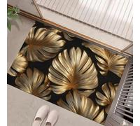 GDJSMIN Paillasson Intérieur 80 X 120 cm Tapis Entrée Intérieur Extérieur Imperméable, Antidérapant,Feuilles De Monstera Doré Tapis pour Entrée,Lavable Cuisine,Salle De Bain - Noir