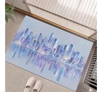 GDJSMIN Paillasson Intérieur Tapis 40 X 60 cm Entrée Intérieur Extérieur,Gratte-Ciel Antidérapant Absorbant Tapis pour Entrée,Lavable,Cuisine-Bleu-Violet,Architecture Urbaine Conception Paysagère