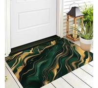 GDJSMIN Paillasson Vert Marbre De Luxe Motif De Lignes en Feuille d'or Tapis De Porte Résistant Doux À Poil Ras Paillasson Interieur Facile Nettoyer Tapis D'Entrée pour Salon Couloir 40 X 60 Cm
