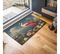 GDJSMIN Paillasson Vert Paysage Végétal Naturel Une Spatule Rose Se Tient Parmi Les Fleurs Tapis De Porte Résistant Doux À Poil Ras Paillasson Interieur Facile Nettoyer Tapis D'Entrée 40 X 60 Cm