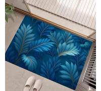 GDJSMIN Paillassons Intérieur Feuilles Fougère, Tapis Souples Lavables Plantes Tropicales, Paillasson Absorbant Antidérapant À Profil Bas pour Entrée Porte,45 X 75 Cm Bleu Foncé
