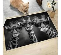 GDJSMIN Paillassons Intérieur Girafe Lunettes De Soleil, Tapis Souples Lavables Illustrations d'animaux, Paillasson Absorbant Antidérapant À Profil Bas pour Entrée Porte,50 X 80 Cm Noir Et Blanc