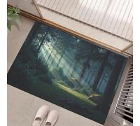 GDJSMIN Paillassons Intérieur Grands Arbres Lumière du Soleil, Tapis Souples Lavables Forêts Denses, Paillasson Absorbant Antidérapant À Profil Bas pour Entrée Porte,80 X 120 Cm Vert Foncé