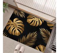 GDJSMIN Paillassons Intérieur Motif De Feuilles De Plantes Tropicales,Paillassons Souples Lavables en Machine, Feuilles De Monstera Paillasson Absorbant Antidérapant À Profil Bas,50 X 80 cm Or Noir