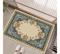 GDJSMIN Paillassons Intérieur Motifs Floraux Complexes, Tapis Souples Lavables Style De Peinture Miniature Indienne, Paillasson Absorbant Antidérapant À Profil Bas pour Entrée Porte,90 X 150 Cm Bleu
