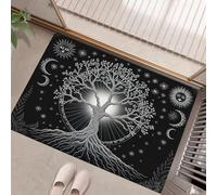 GDJSMIN Paillassons Intérieur Motifs Lune d'arbre Et Soleil, Tapis Souples Lavables Éléments Célestes Mystérieux, Paillasson Absorbant Antidérapant À Profil Bas pour Entrée Porte,45 X 75 Cm Noir