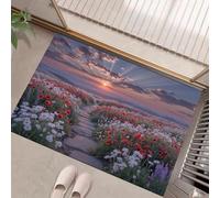 GDJSMIN Paillassons Intérieur Paysage Naturel,Paillassons Souples Lavables en Machine, Coucher De Soleil Champ De Coquelicots Paillasson Absorbant Antidérapant À Profil Bas,45X75cm Rose