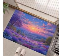 GDJSMIN Paillassons Intérieur Paysage Romantique Coucher Soleil,Paillassons Souples Lavables en Machine, Champ Lavanviolette Paillasson Absorbant Antidérapant À Profil Bas,60X90cm Violet