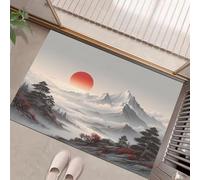 GDJSMIN Paillassons Intérieur Peinture À L'Encre Traditionnelle,Paillassons Souples Lavables en Machine, Soleil Rouge Paysage Montagne Paillasson Absorbant Antidérapant À Profil Bas,80X120cm Rouge