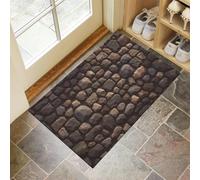 GDJSMIN Paillassons Intérieur Texture De Mur en Pierre, Tapis Souples Lavables Textures Réalistes, Paillasson Absorbant Antidérapant À Profil Bas pour Entrée Porte,90 X 150 Cm Brun