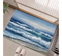 GDJSMIN Paillassons Intérieur Vagues Déferlantes, Tapis Souples Lavables Style Réaliste, Paillasson Absorbant Antidérapant À Profil Bas pour Entrée Porte,80 X 120 Cm Bleu Foncé