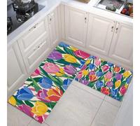 GDJSMIN Paysage Pastoral 2 Pièces Tapis De Cuisine Antidérapant Et Lavable en Machine,Motif Tulipe Ensemble Sol Tapis Devant Evier pour Le Bureau De Décoration À La Maison 43×75Cm+43×150Cm