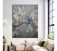 GDJSMIN Petit Oiseau Bleu Fleurs Prunier Blanches Gris Affiche Décoration Peinture Paysage Chinoiseimpression Sur Toile Decoration Murale Moderne Salon Moderne Toile Murale,40×50 Cm
