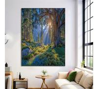 GDJSMIN Sans Cadre Impression Sur Toile,Paysage Naturel Tableau Mural,Ombre Du Soleil En Forêt Peinture Photo Sur Toile Tableau Decoration Murale Salon Chambre 70×100 Cm Vert