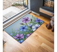 GDJSMIN Style Réaliste Paillasson Violet, Fleurs Sauvages Pastorales Tapis De Bienvenue pour Porte D'Entrée,Tapis De Noël Antidérapant pour Intérieur Ou Extérieur,90 X 150 Cm