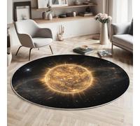 GDJSMIN Style Science-Fiction Cosmique Tapis Rond Doux au Toucher Illustration Soleil Système Solaire Lavable et antidérapant pour Salon,Chambre à Coucher (Jaune, 160cm)