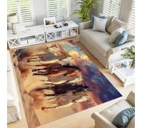 GDJSMIN Tapis À Animaux du Désert Salon Chevaux Sauvages en Course Grand Antidérapant À Poils Courts Doux Chambre Poil Ras De Sol Brun, 90×150Cm