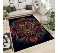 GDJSMIN Tapis À Poils Courts Terre Cuite - Psychédélique Mandala Motifs - 90×150Cm - Lavable - Géométrie Spirales Formes Tapis Antidérapant pour Salon - pour Chambre, Bureau, Salle À Manger