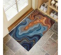 GDJSMIN Tapis Art Fluide Abstrait Entrée Intérieur - Tapis De Porte Texture Tourbillon Orange Antidérapant Anti-Poussière - Paillasson De Propreté Extérieur (Bleu Foncé 60 X 90 Cm)