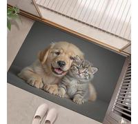 GDJSMIN Tapis Chaleureux Et Réaliste Entrée Intérieur - Tapis De Porte Chiot Golden Retriever Chat Tigré Antidérapant Anti-Poussière - Paillasson De Propreté Extérieur (Jaune Clair 45 X 75 Cm)