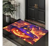 GDJSMIN Tapis Chapeau De Citrouille Magicien 60 X 90 Cm Couleur Orange pour Salle De Bain Cuisine, Petit Paillasson D'Entrée D'Intérieur, Thème d'halloween, Tapis De Sol Antidérapant Lavable