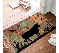 GDJSMIN Tapis De Intérieur 50 X 80 Cm - Paillasson D'Intérieur Antidérapant Lavable - Paillasson De Animaux Ruraux,Taureau Cactus Oiseau pour Entrée Porte Avant Et Arrière,Rouge Rouille