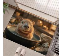 GDJSMIN Tapis De Intérieur 50 X 80 Cm - Paillasson D'Intérieur Antidérapant Lavable - Paillasson De Illustrations d'animaux,Se Baigner dans Un Bol Capybara pour Entrée Porte Avant Et Arrière,Brun