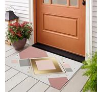 GDJSMIN Tapis De Intérieur 60 X 90 Cm - Paillasson D'Intérieur Antidérapant Lavable - Paillasson De Abstraction Minimaliste,Grille Géométrique en Losange pour Entrée Porte Avant Et Arrière,Rose