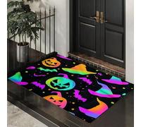 GDJSMIN Tapis De Intérieur 60 X 90 Cm - Paillasson D'Intérieur Antidérapant Lavable - Paillasson De Pop Art Néon,Chapeau De Citrouille Magicien pour Entrée Porte Avant Et Arrière,Poudre Fluorescente