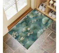 GDJSMIN Tapis De Porte Lavable Illustration Botanique,Aquarelle Feuilles Ginkgo Texture Fleur Tapis De Porte Avant Intérieur pour La Cuisine,Le Jardin, L'Entrée du Hall 45 X 75 cm,Vert Clair