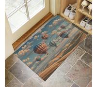 GDJSMIN Tapis De Porte Lavable Style Romantique Rêveur,Motif De Vol en Montgolfière Tapis De Porte Avant Intérieur pour La Cuisine, Le Jardin, L'Entrée du Hall 50 X 80 Cm,Bleu Clair