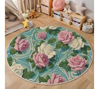 GDJSMIN Tapis De Salon Rond 60Cm Tapis De Chambre Formes Géométriques Romantiques Poil Court Doux Decoratif Éléments De Vigne De Roses Antidérapant Lavable pour Salon, Chambre, Salle A Manger