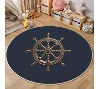 GDJSMIN Tapis De Zone Ronde Diagramme Classique De Roue De Navire Bronze pour Salon, Chambre À Coucher - Style Nautique Classique Lavable Sol Doux Et Confortable Tapis,(Taille : Diamètre 60Cm)