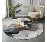 GDJSMIN Tapis de Zone Ronde Esthétique Abstraite du Marbre Noir pour Salon, Chambre à Coucher - Peinture À L'Encre Lavable Sol Doux et Confortable Tapis,(Taille : Diamètre 180cm)