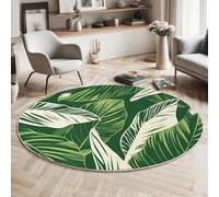 GDJSMIN Tapis de Zone Ronde Feuilles Tropicales Vert pour Salon, Chambre à Coucher - Style Artistique Lavable Sol Doux et Confortable Tapis,(Taille : Diamètre 140cm)