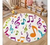 GDJSMIN Tapis De Zone Ronde Illustration Notes Musique Colorées Blanc pour Salon, Chambre À Coucher - Conception Thème Musical Lavable Sol Doux Et Confortable Tapis,(Taille : Diamètre 140Cm)