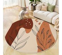 GDJSMIN Tapis de Zone Ronde Lignes Végétales Abstraites Terre Cuite pour Salon, Chambre à Coucher - Style Bohème Lavable Sol Doux et Confortable Tapis,(Taille : Diamètre 60cm)