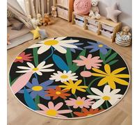 GDJSMIN Tapis de Zone Ronde Marguerite Colorée Coloré pour Salon, Chambre à Coucher - Illustration De Style Matisse Lavable Sol Doux et Confortable Tapis,(Taille : Diamètre 60cm)