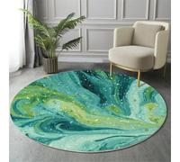 GDJSMIN Tapis De Zone Ronde Motif À Pois Tourbillonnants Turquoise pour Salon, Chambre À Coucher - Motif Marbré Aquarelle Lavable Sol Doux Et Confortable Tapis,(Taille : Diamètre 120Cm)