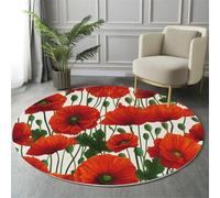 GDJSMIN Tapis De Zone Ronde Motif Coquelicot Rouge Rouge Foncé pour Salon, Chambre À Coucher - Style Naturel Lavable Sol Doux Et Confortable Tapis,(Taille : Diamètre 200Cm)