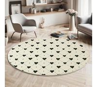 GDJSMIN Tapis de Zone Ronde Motif Cœur Quadrillé Beige pour Salon, Chambre à Coucher - Style Minimaliste Lavable Sol Doux et Confortable Tapis,(Taille : Diamètre 180cm)