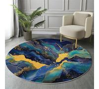 GDJSMIN Tapis De Zone Ronde Motif De Lignes Lisses Indigo pour Salon, Chambre À Coucher - Peinture Abstraite en Marbre Lavable Sol Doux Et Confortable Tapis,(Taille : Diamètre 60Cm)