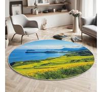 GDJSMIN Tapis de Zone Ronde Paysage De Prairies Verdoyantes Vert pour Salon, Chambre à Coucher - Paysage Naturel Lavable Sol Doux et Confortable Tapis,(Taille : Diamètre 200cm)