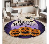 GDJSMIN Tapis de Zone Ronde Pleine Lune Illustration De Citrouille Violet pour Salon, Chambre à Coucher - Thème d'halloween Lavable Sol Doux et Confortable Tapis,(Taille : Diamètre 100cm)