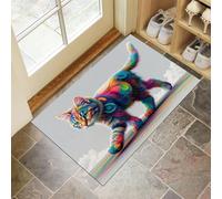 GDJSMIN Tapis Éléments d'art Psychédélique - Tapis de Sol antidérapant et Lavable - pour Porte d'entrée, Salle de Bain, escaliers, Salle de Jeux, Salon, Tourbillons Abstraits Motif Chat,40 x 60 cm