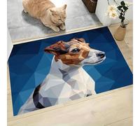GDJSMIN Tapis Entree Interieur Antidérapant Animaux De Compagnie Low-Poly,Paillasson Exterieur Entree Lavable en Machine Jack Russell Terrier, Paillasson Interieur Entrées,Bleu-Brun, 50 X 80 Cm