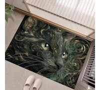 GDJSMIN Tapis Entree Interieur Antidérapant Art Abstrait,Paillasson Exterieur Entree Lavable en Machine Portrait De Chat Vortex, Paillasson Interieur Entrées,Vert Foncé, 60 X 90 Cm